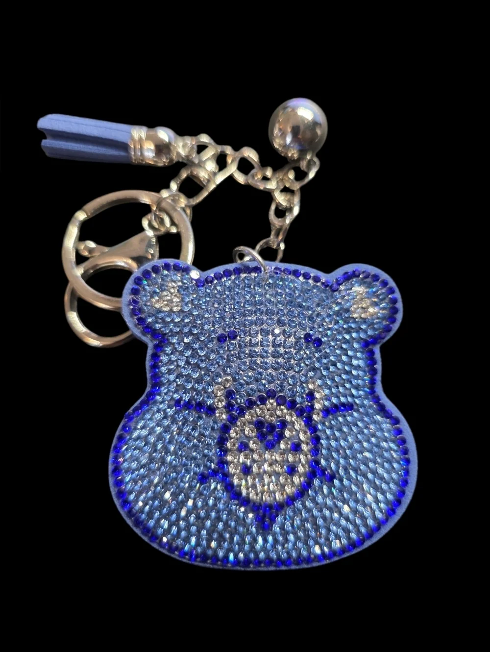 Blue Rhinestone Bear Bzg Charm Keychain
